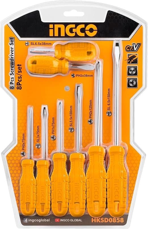 Screwdriver set yellow 8 pieces Ingco HKSD0858