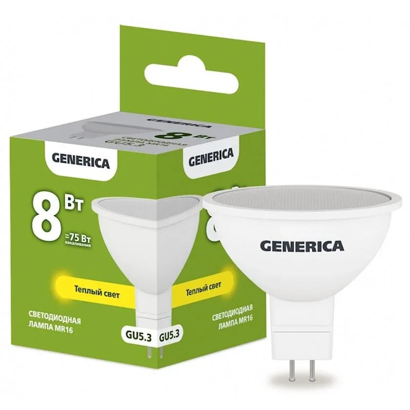 Светодиодная лампа MR16 8W 3000K GU5.3 Generica
