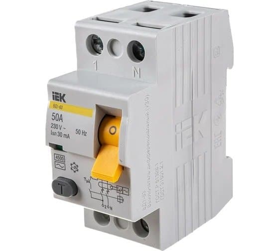 Differential circuit breaker (UZO) VD1 63 2Р 50А 30mА IEK
