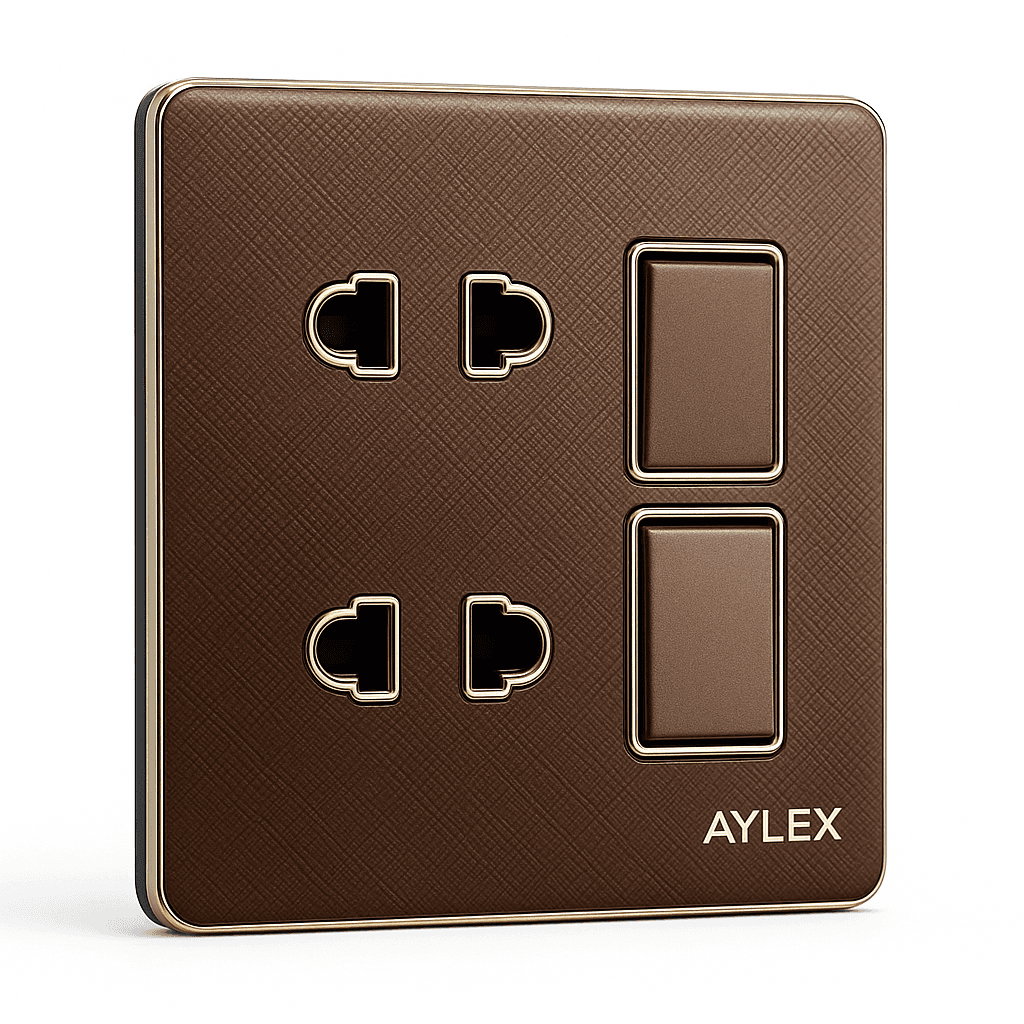 Açar 2li+2 elektrik yuvası 16A K2 akrilik qəhvəyi Aylex