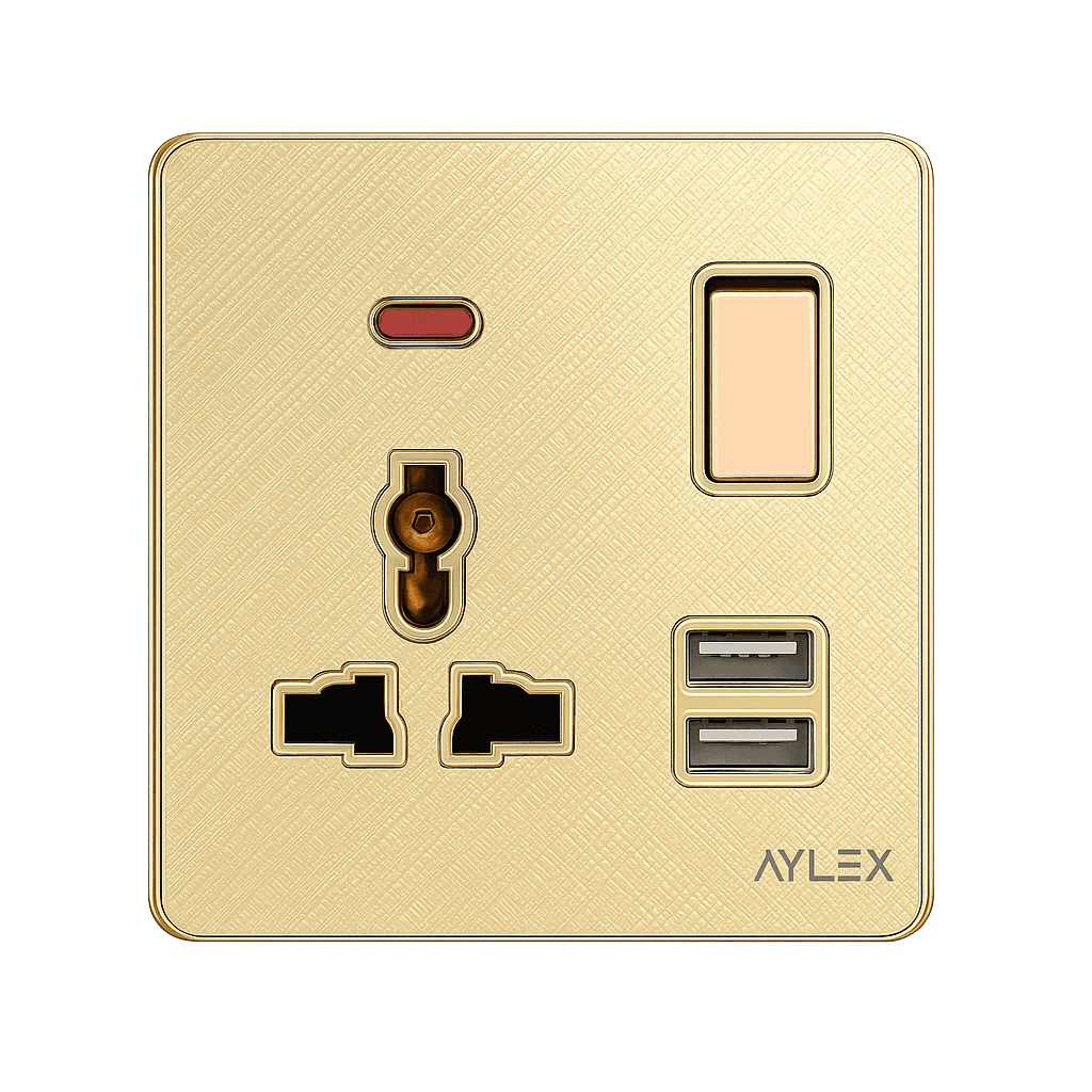 Universal nest + Indigator + Key + 2USB 16A K2 Acrylic Gold Aylex 1-56