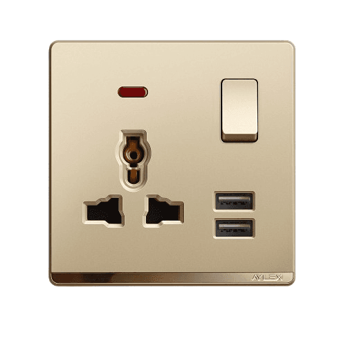 Universal yuva+açar+indiqator+2usb A4 qızılı Aylex