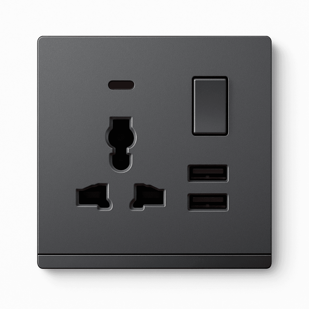 Açar+universal yuva+indiqator+2usb A4 boz Aylex