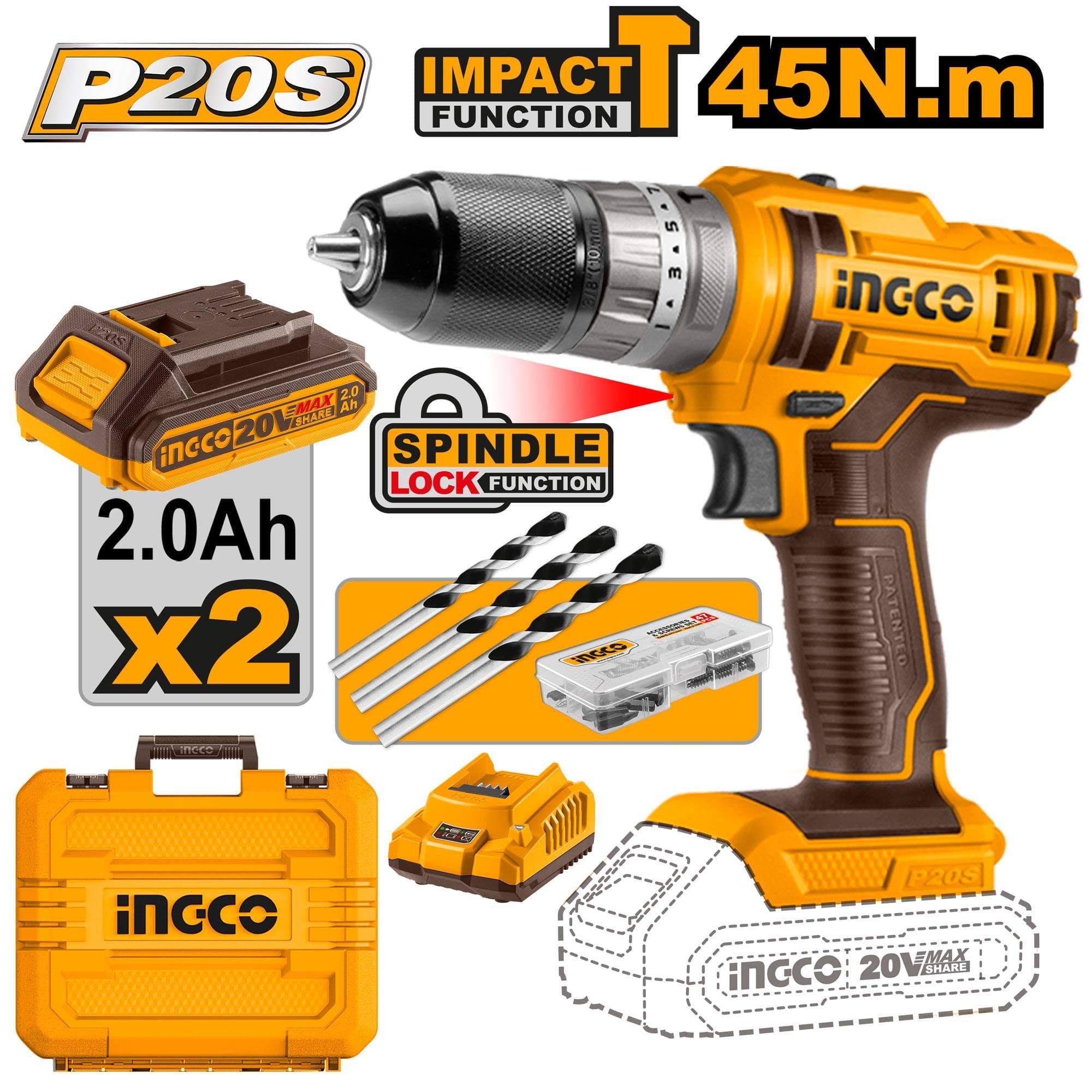 Drel 2 Battery 20V INGCO X CIDLI201452