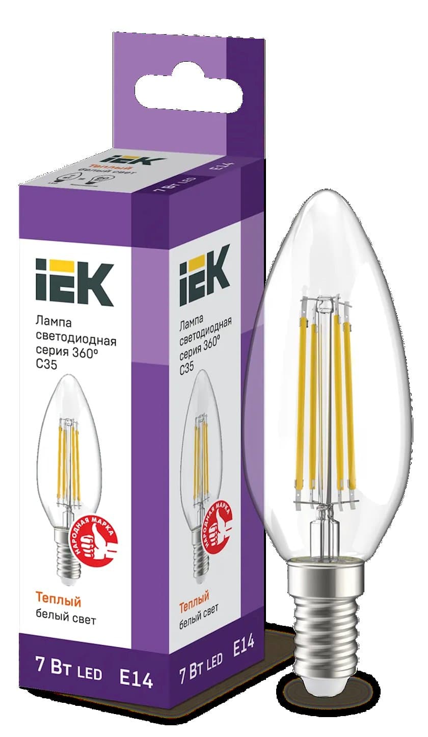 Светодиодный сосновый стекло C35 360 ° 7W 3000K 230V IEK