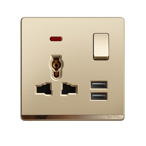 Universal yuva+açar+indiqator+2usb A4 qızılı Aylex 1-5 Universal yuva+açar+indiqator+2usb A4 qızılı Aylex 1-5