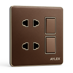 Açar 2li+2 elektrik yuvası 16A K2 akrilik qəhvəyi Aylex 1-94