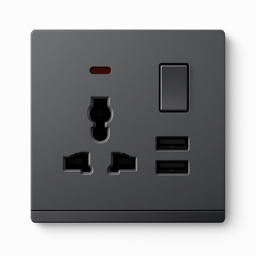 Açar+universal yuva+indiqator+2usb A4 boz Aylex 1-22 Açar+universal yuva+indiqator+2usb A4 boz Aylex 1-22
