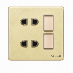 Açar 2li+2 elektrik yuvası 16A K2 akrilik qızılı Aylex 1-60
