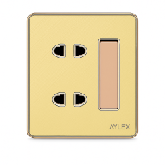 Açar+2 elektrik yuvası 16A K2 akrilik qızılı Aylex 1-59