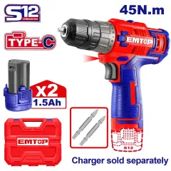Drel-şurup bağlayan batareyalı 12V Emtop ECDL12620