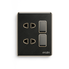Açar 2-li+ 2 elektrik yuvası 16A K2 akrilik boz Aylex 1-77