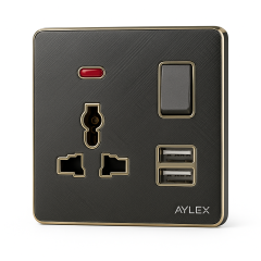 Universal yuva+indiqator+açar+2usb K2 akrilik boz Aylex 1-73