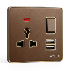 Universal yuva+indikator+açar+2 usb K2 akrilik qəhvəyi Aylex 1-90