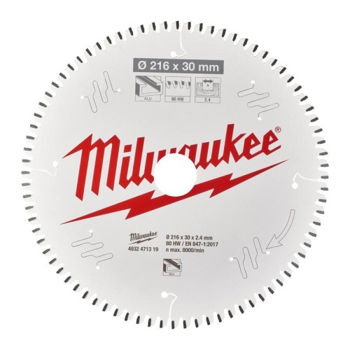 Circular Saw Blades For MS Alu 216x30x2.4x80 TFN Milwaukee 4932471319 Circular Saw Blades For MS Alu 216x30x2.4x80 TFN Milwaukee 4932471319